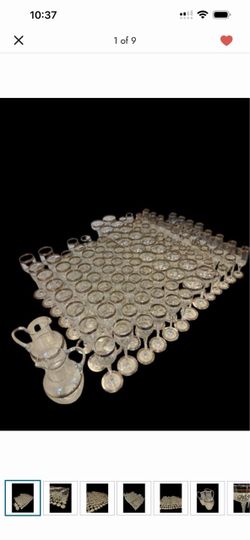 Large Set of Gold-Rimmed Crystal Glassware