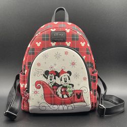 Loungefly Disney Mickey Minnie Christmas Sleigh Ride Mini Backpack EE Exclusive
