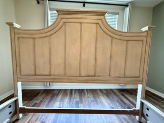 King Panel Bed Headboard and Frame – Distressed White
