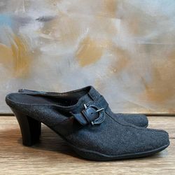 Aerosoles Y2K Gray Heeled Mules Buckle Size 9