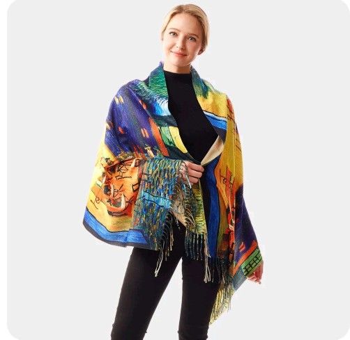 Cafe Terrace at Night by Vincent Van Gogh Painting Printed Scarf