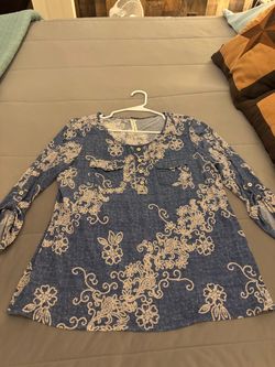 Blue Floral Long Sleeve Women's Tunic Top