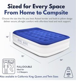 King Koil Air Mattress Full with Built-in Pump, Raised Inflatable Bed Premium blow up mattress for home & guests • Inflates in 2 minutes • 450 lb capa