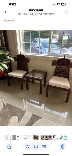 Hand Carved Table And Two Chairs Set