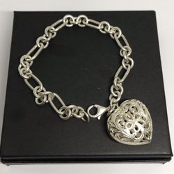 925 Sterling silver Puff Heart Ladies Link Bracelet Size 7.5”