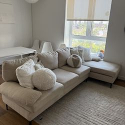 Beige Linen L Shaped Couch