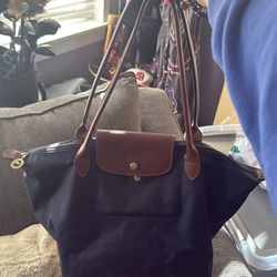 Longchamp Purse, Navy Blue/Brown