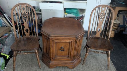 Antique solid wood table and Windsor style chairs