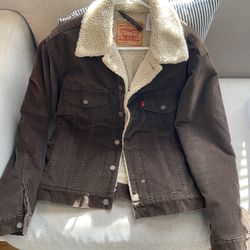 Levi Brown Corduroy Jacket Sherpa Lined Small