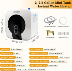 2.5 Gallon Water Heater Under Sink Instant Hot Mini Tank Water Heaters 110V 120V Small Hot Water Heater,1500W Rv Compact Mini Water Heater Kitchen Min