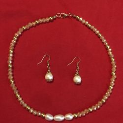 Peach Colored Choker + Small Earrings Set