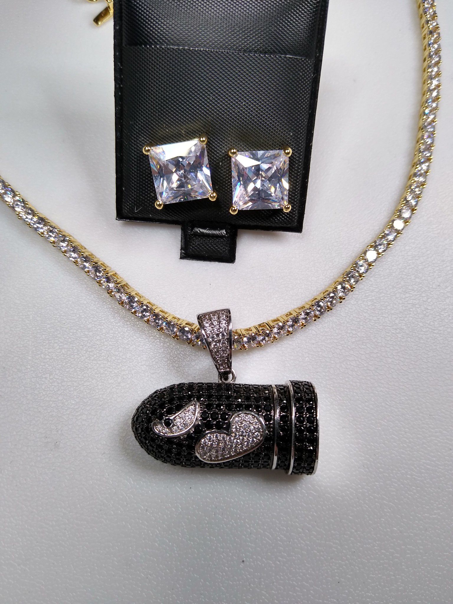Super Mario Bullet Charm Set Includes Tennis Chain And Earrings High Quality Lab Created Diamonds
