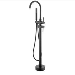 Standing High Flow Shower 2-Handle Freestanding Tub Faucet in. Black with Handheld Shower Mixer Taps Swivel Spout
