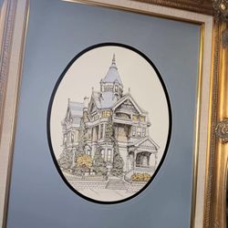Beautiful And Famous American Queen Anne Style Haas Lilienthal In San Francisco House Built In 1886 Lithograph In Gold Frame Signed By Debbie Patrick 