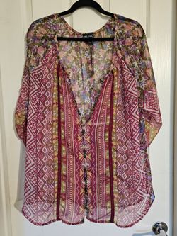 Wet Seal extra large, mesh top, full button up, with roll up sleeve loops