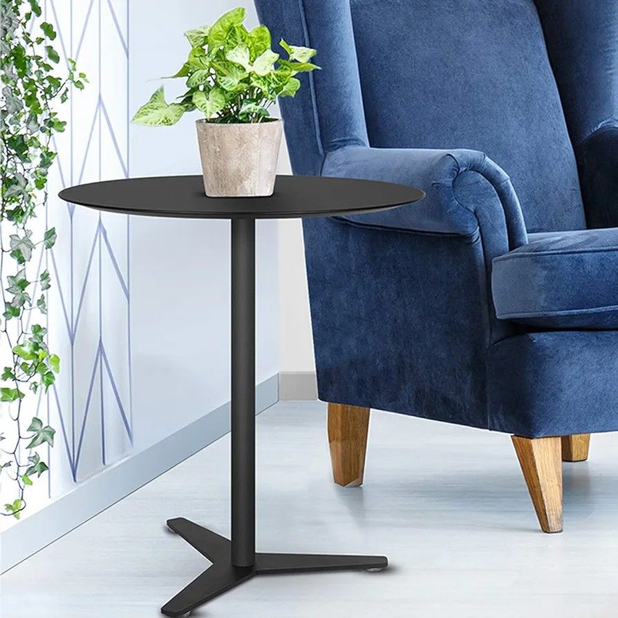 Small Round Table, Pedestal Side Table, Coffee Table for Living Room Sofa (Black)