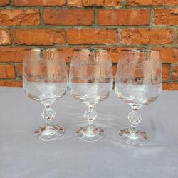 Bohemia Gold Etched Vintage Queen’s Lace Crystalex Wine Glasses 12oz. Set Of 3