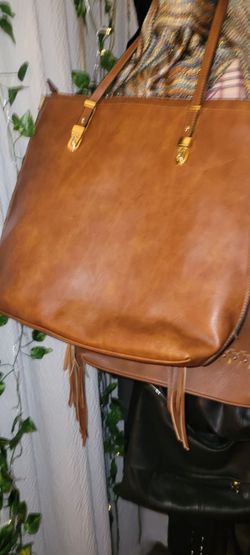 Tan Leather Tote Bag with Gold Hardware
