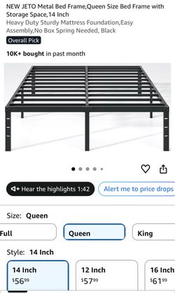 NEW JETO Metal Bed Frame,Queen Size Bed Frame with Storage Space,14 Inch