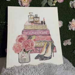 Contemporary Canvas Painting Fashion Books Perfume High Heels Flowers Art