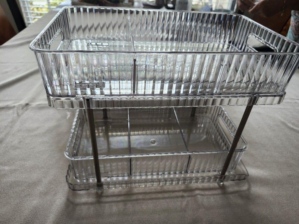 Closet Bins, 2 Tier Clear Kitchen Cabinet Organizer, Durable Non-Slip Design, Adjustable Closet Organizers for Kitchen, Desk, Cupboard