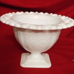 Vintage Indiana Glass Co. Milk Glass Lorraine Open Laced Edge Compote Candy Dish | 5”

