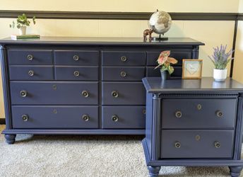 Navy Blue Dresser and Nightstand Set