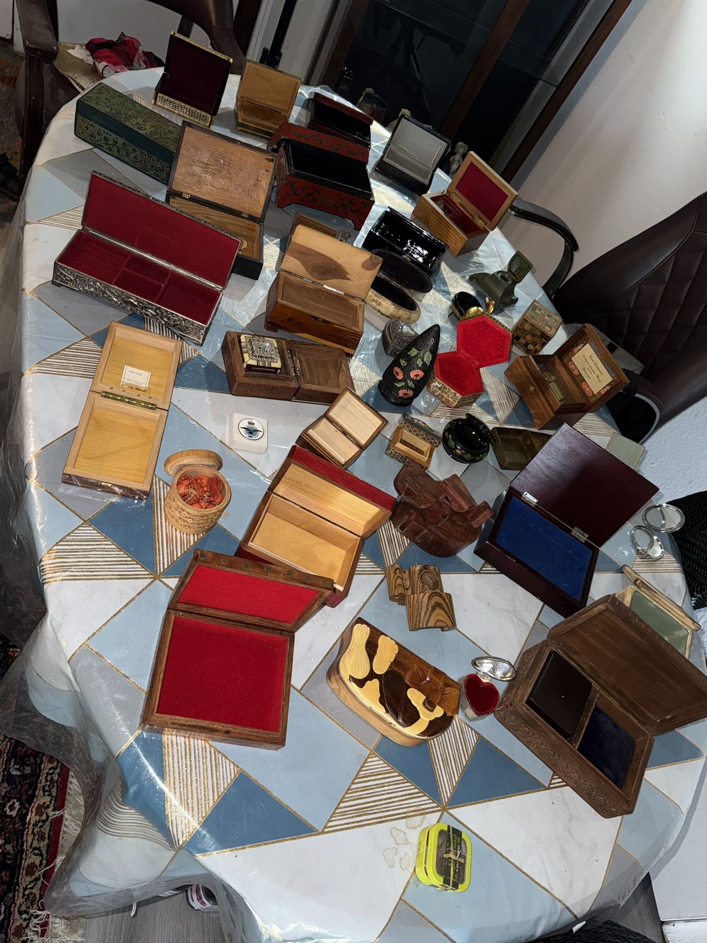 collection of vintage, antique and jewelry decorative trinket boxes