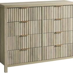 Fluted 8 Drawer Dresser, Large Wide Chest of Drawers for Bedroom, Modern Storage Dresser Mid Century TV Stand Dresser