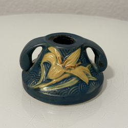 Vintage Roseville Pottery Candle Holder Zephyr Lily Blue