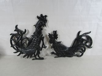 Fighting Roosters Cast Aluminum Farmhouse Cottage Wall Decor Plaques