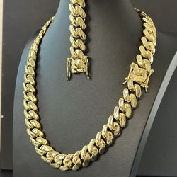 18mm Cuban Link Chain & Bracelet Set – 18K Gold Plated (5x)
