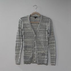 Gap Women's Cardigan Size XS V-Neck Striped Button Down Long Sleeve w/Pockets