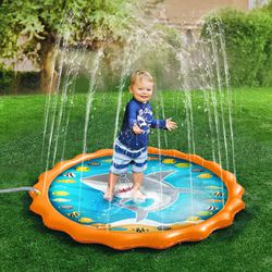NEW Shark Kiddie Pool, Sprinkler Mat, Splash Pad, Backyard Fountain Play Mat XL !