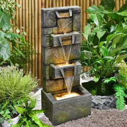 Fuente de agua de 32.28 pulgadas, moderna fuente de pie para interiores con luces LED y fuente de cascada para jardín, casa, oficina, jardín, patio y 