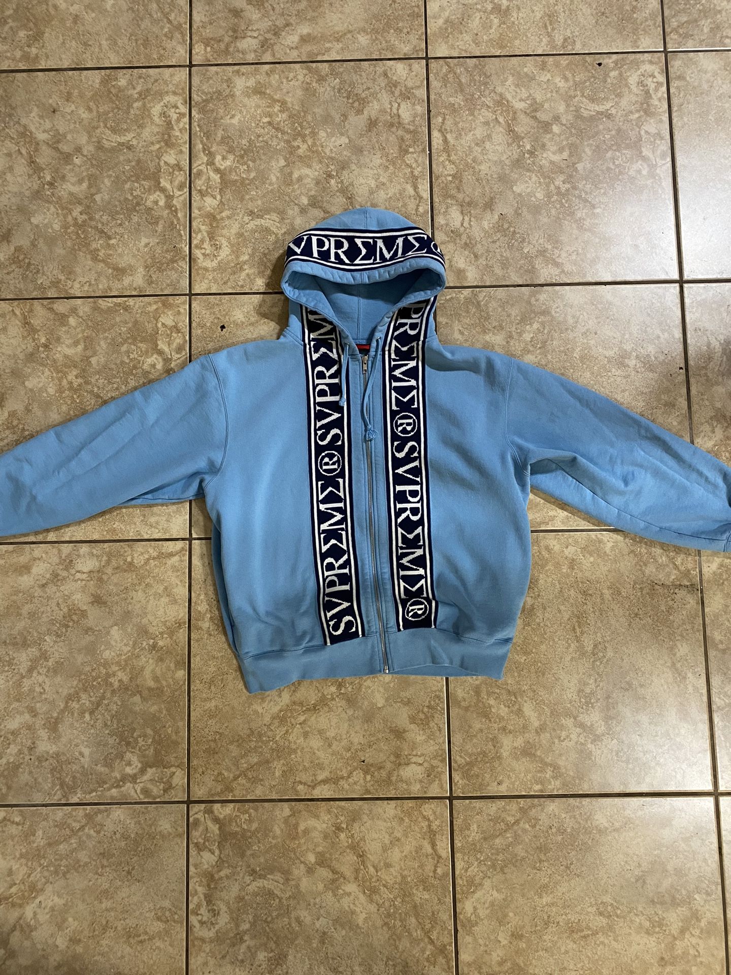 Supreme Roman Zip Up Hooded Sweatshirt, “Sky Blue,” Size; M
