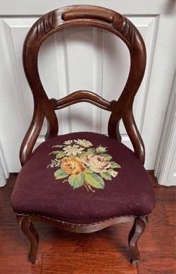 Vintage Decorative Accent Chair with Needlepoint Floral Design see pics for measurements just $25