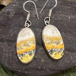 🐝Bumblebee Jasper Silver 1.8” Earrings🐝