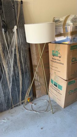 Gold Tripod Floor Lamp with White Shade