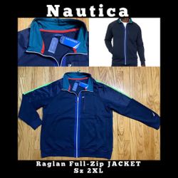 Nautica Performance NAVY BLUE Color-block Raglan Full-Zip JACKET Sz 2XL New!