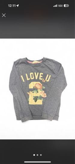 H&M Girls' Gray Sweatshirt with Yellow Floral 'I LOVE U 2' Graphic