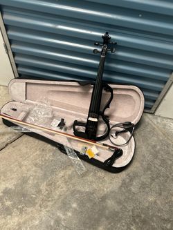 Black Electric Violin with Case and Bow