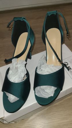 Green Satin Block Heel Sandals