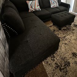Dark Grey Sectional With Ottoman 