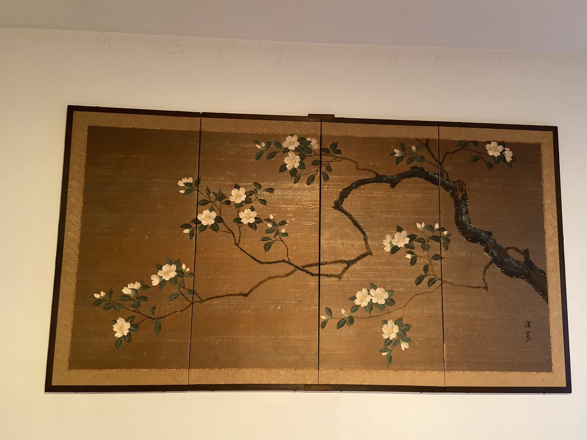 Antique Four Panel Silk Screen