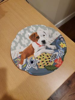 ANTHROPOLOGIE JAY MCCLELLAN STUDIO MAE FLOWERS DOG DESSERT PLATE