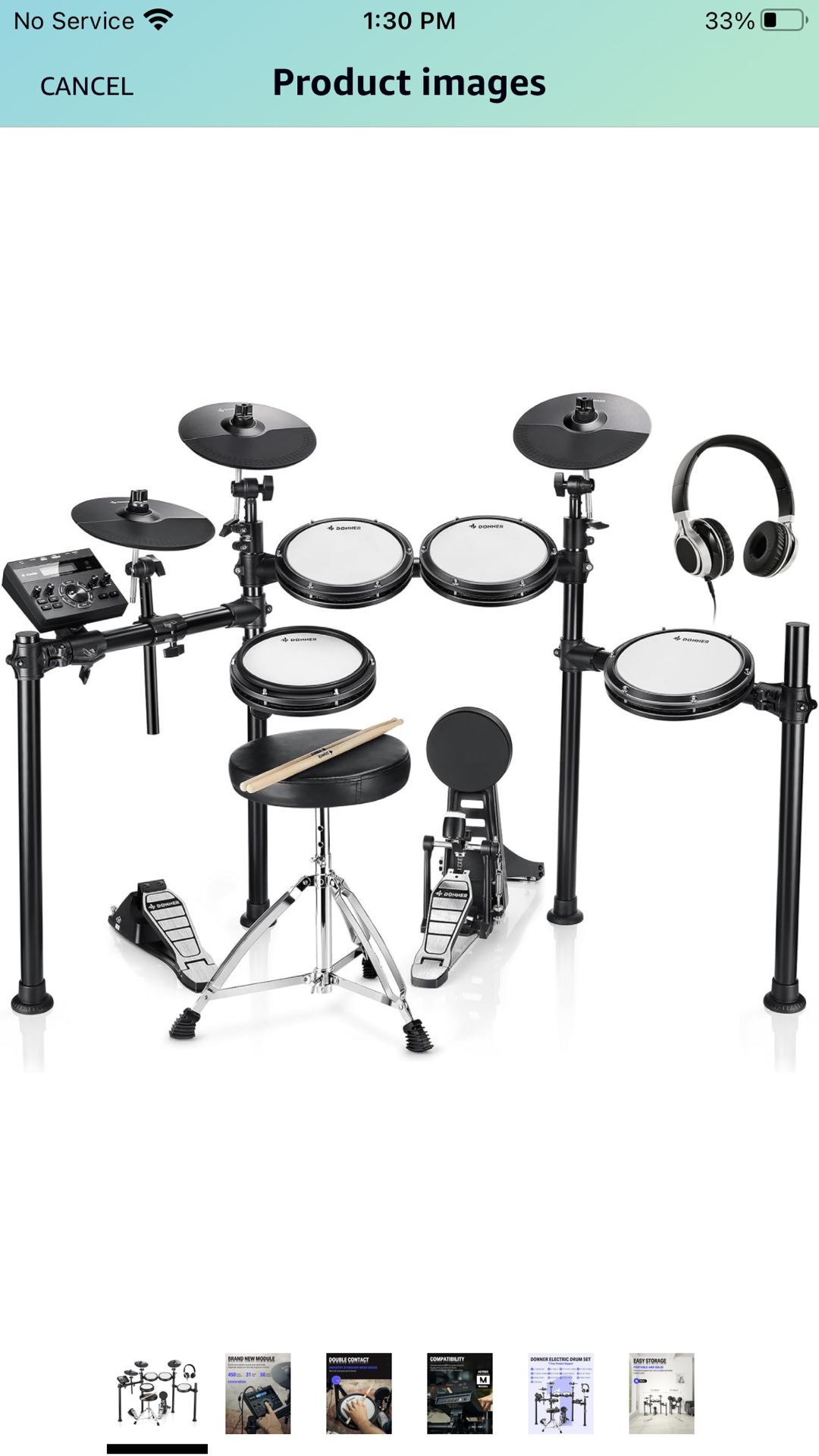 Donner DED-200 Electric Drum Sets with Quiet Mesh Drum Pads, 2 Cymbals w/Choke, 31 Kits and 450+ Sounds, Throne, Headphones, Sticks, USB MIDI, Melodic