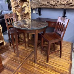 Solid Mahogany Pub Table w/ Leaf Design 