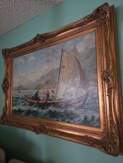 Large Vintage Nautical Painting 36"ร24"