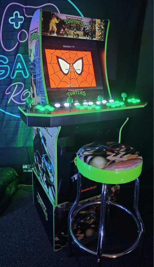 Retro TMNT Arcade1up Cabinet With Over 15,000 Video Games and Matching Stool